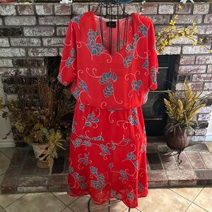 Puccino Women’s Red Floral Drop Waist Knee Length Dress